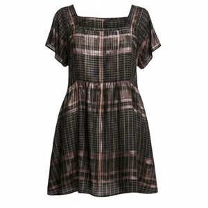 Free People Barcelona Plaid Mini Dress Black Copper Shimmer Swing Size Small
